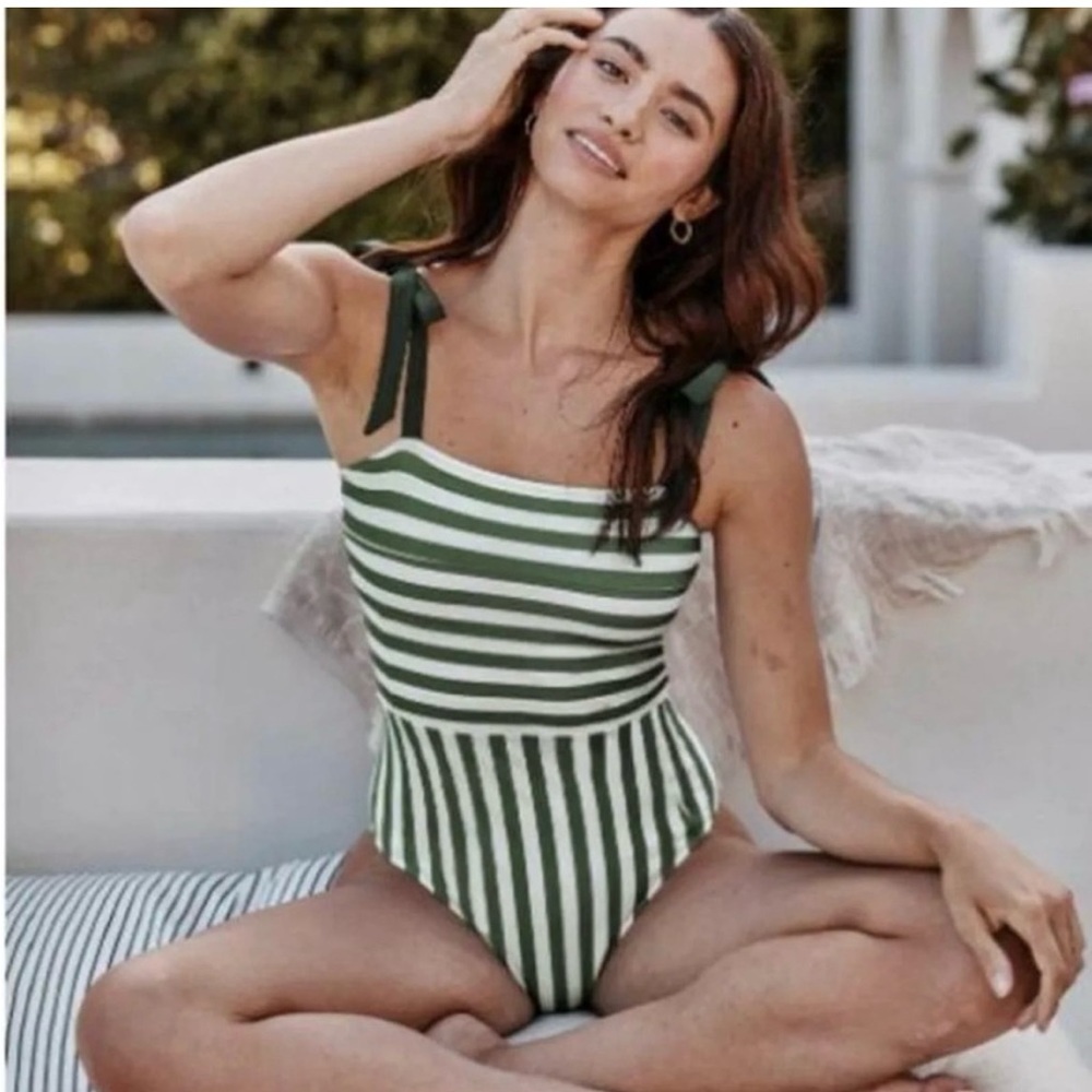 Summersalt Green and White Stripe The Tie Oasis Swimsuit NWT